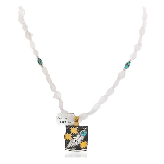 Feather 12kt Gold Filled and .925 Sterling Silver Handmade Certified Authentic Navajo Natural Turquoise Rose Quartz Native American Necklace 15036-4-15781 Feather 12kt Gold Filled and .925 Sterling Silver Handmade Certified Authentic Navajo Natural Turquoise Rose Quartz Native American Necklace 15036-4-15781