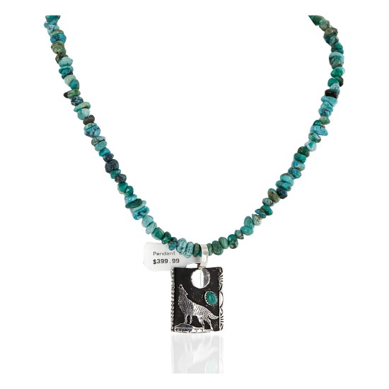 .925 Sterling Silver Handmade Wolf and Moon Certified Authentic Navajo Turquoise Native American Necklace 24421-2-15718 .925 Sterling Silver Handmade Wolf and Moon Certified Authentic Navajo Turquoise Native American Necklace 24421-2-15718