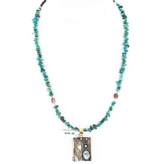 12kt Gold Filled and .925 Sterling Silver Handmade Rose Certified Authentic Navajo Turquoise Native American Necklace 371007017698