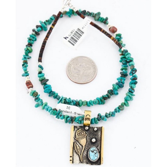 12kt Gold Filled and .925 Sterling Silver Handmade Rose Certified Authentic Navajo Turquoise Native American Necklace 371007017698