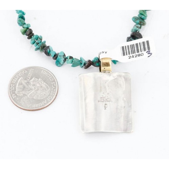 12kt Gold Filled and .925 Sterling Silver Handmade Rose Certified Authentic Navajo Turquoise Native American Necklace 371007017698