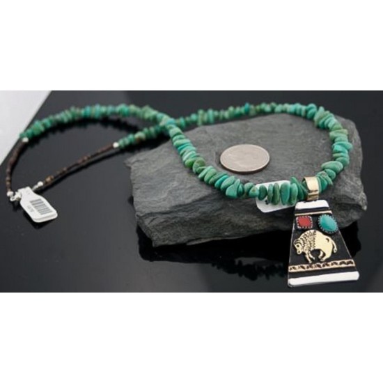 12kt Gold Filled Handmade Buffalo Certified Authentic .925 Sterling Silver Navajo Turquoise Native American Necklace 390619935946