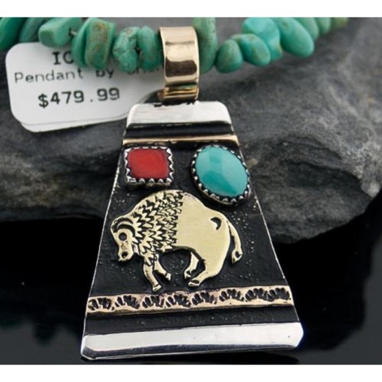 12kt Gold Filled Handmade Buffalo Certified Authentic .925 Sterling Silver Navajo Turquoise Native American Necklace 390619935946