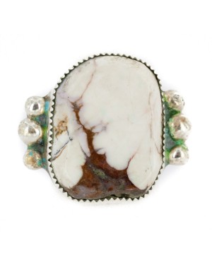 Handmade Navajo .925 Sterling Silver Certified Authentic Natural White Buffalo Native American Ring  17025-2