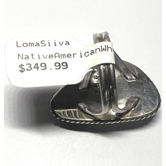 Handmade .925 Sterling Silver Certified Authentic Navajo Natural White Buffalo Native American Ring 18315