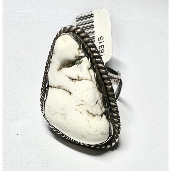 Handmade .925 Sterling Silver Certified Authentic Navajo Natural White Buffalo Native American Ring 18315