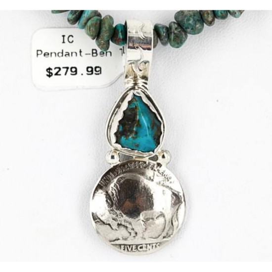 Vintage Style OLD Buffalo Coin Certified Authentic Navajo .925 Sterling Silver Turquoise Native American Necklace 390747398141