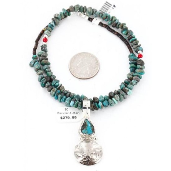 Vintage Style OLD Buffalo Coin Certified Authentic Navajo .925 Sterling Silver Turquoise Native American Necklace 390747398141