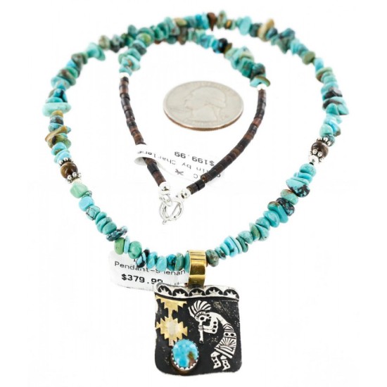 Kokopelli 12kt Gold Filled and .925 Sterling Silver Handmade Certified Authentic Navajo Natural Turquoise Purple Goldstone and Black Onyx Native American Necklace 740100-2-790100