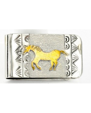 12kt Gold Filled and .925 Sterling Silver Handmade HORSE Certified Authentic Navajo Native American Money Clip 11241-3