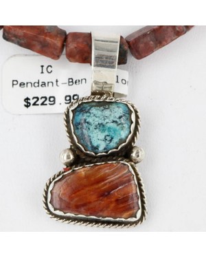 Handmade Certified Authentic Navajo .925 Sterling Silver Natural Spiny Oyster and Turquoise Native American Necklace 370959768947
