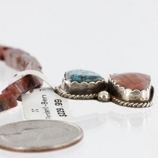 Handmade Certified Authentic Navajo .925 Sterling Silver Natural Spiny Oyster and Turquoise Native American Necklace 370959768947