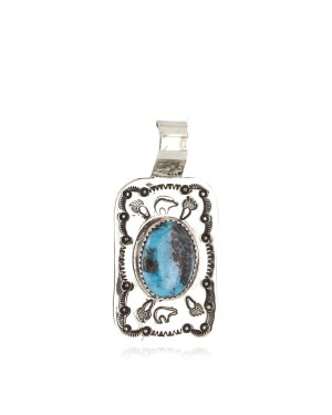 Nickel Bear Paw Certified Authentic Handmade Navajo Natural Turquoise Native American Necklace 12810-1