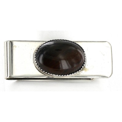 Handmade Certified Authentic Navajo .925 Sterling Silver Natural Tigers Eye Native American Money Clip 1227