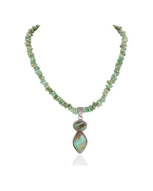 Handmade Navajo .925 Sterling Silver Natural Turquoise and Turquoise Native American Necklace 10053