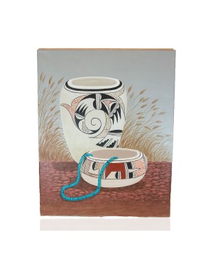 $300 Navajo Pottery Painted by Certified Authentic Acrylic Native American Painting  10784-2