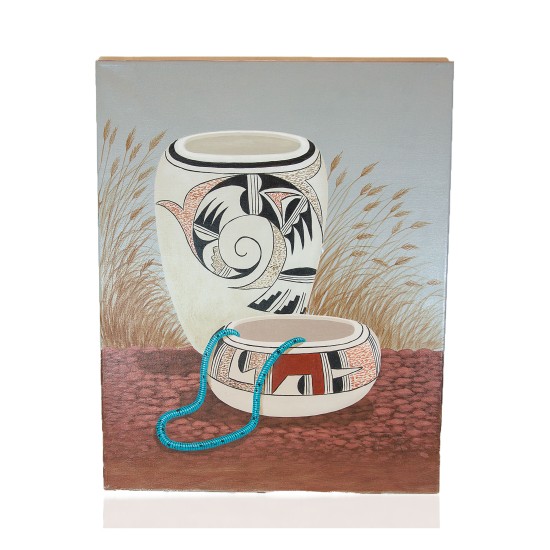 $300 Navajo Pottery Painted by Certified Authentic Acrylic Native American Painting  10784-2