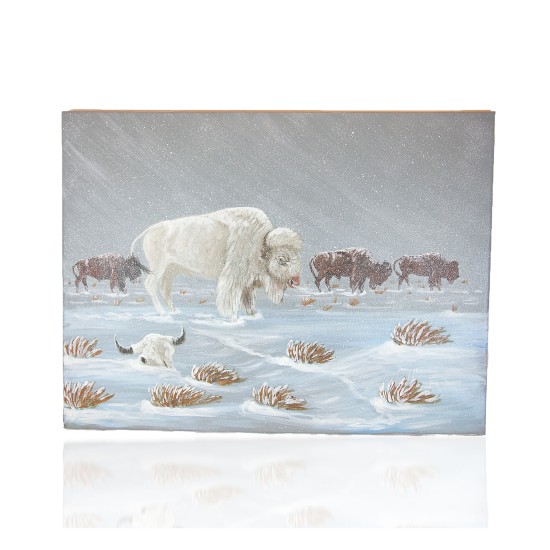 $400 Navajo Bufallo Winter Painted by Certified Authentic Acrylic Native American Painting  10786