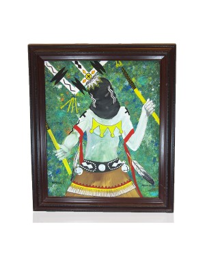 $600 Apache Painted by Certified Authentic Acrylic Mish-Ka-Le' Native American Painting  10793
