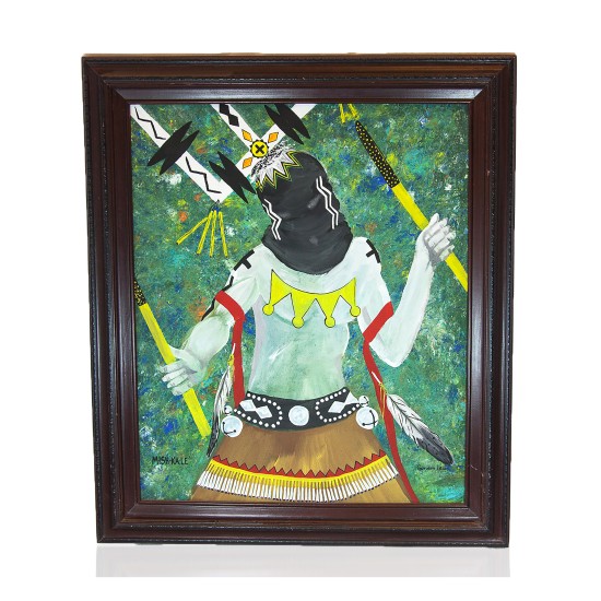 $600 Apache Painted by Certified Authentic Acrylic Mish-Ka-Le' Native American Painting  10793