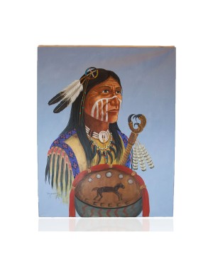 $680 Navajo Indian Chief Painted by Certified Authentic Acrylic Native American Painting  10798