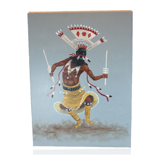 $400 Apache Crown Dancer Certified Authentic Acrylic Navajo Native American Painting 10803