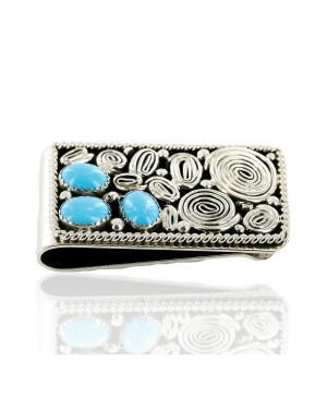 Handmade Certified Authentic Nickel Natural Turquoise Native American Money Clip 11237