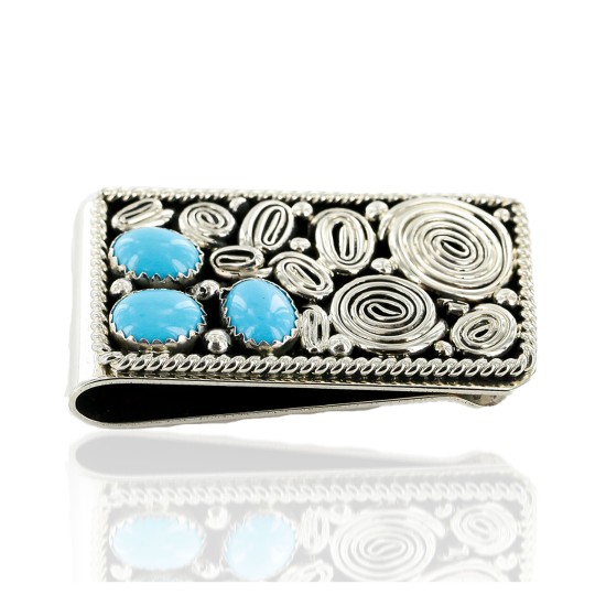 Handmade Certified Authentic Nickel Natural Turquoise Native American Money Clip 11237