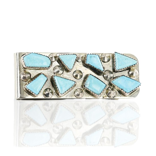 Handmade Certified Authentic Signed Zuni Nickel Natural Turquoise Nuggets Native American Money Clip 11246