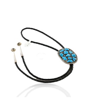Handmade Certified Authentic Zuni .925 Sterling Silver Turquoise NUGGETS Native American Bolo Tie  1179