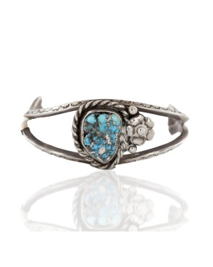 Handmade Certified Authentic Signed Navajo .925 Sterling Silver Natural Turquoise Baby Native American Bracelet 1214