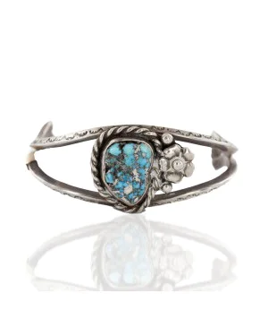 Handmade Signed Navajo .925 Sterling Silver Natural Turquoise Baby Native American Bracelet 1214