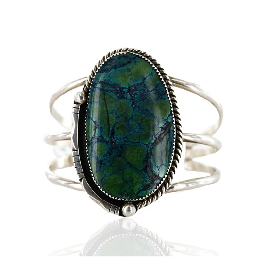 Handmade Certified Authentic Navajo .925 Sterling Silver Natural Spiderweb Turquoise Native American Bracelet  12356