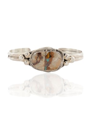 Handmade Certified Authentic .925 Sterling Silver Navajo Natural Boulder Turquoise Native American Bracelet 12448-00