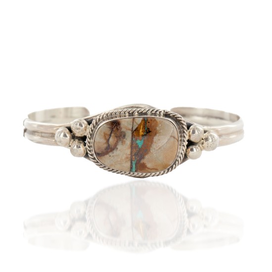 Handmade Certified Authentic .925 Sterling Silver Navajo Natural Boulder Turquoise Native American Bracelet 12448-00