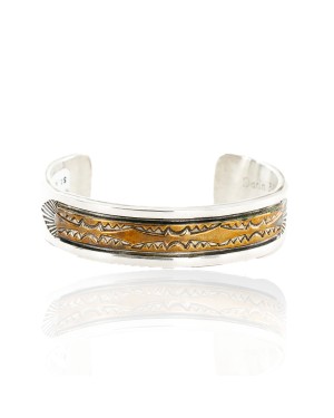 Certified Authentic Navajo .925 Sterling Silver and Gold Filled Darin Bill Native American Bracelet 12449