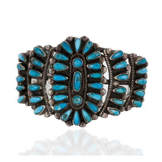 Handmade Certified Authentic Signed Petit point Navajo .925 Sterling Silver Natural Turquoise Native American Bracelet 12457