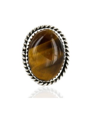 .925 Sterling Silver Handmade Certified Authentic Navajo Natural Tigers Eye Native American Ring  12511