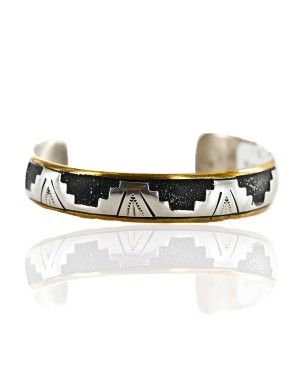 12kt Gold Filled and .925 Sterling Silver Handmade Mountains Certified Authentic Navajo Native American Bracelet 12532