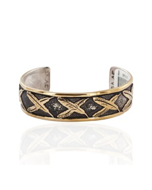 12kt Gold Filled and .925 Sterling Silver Handmade Feather Certified Authentic Navajo Native American Bracelet 12558-1