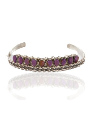 Handmade Certified Authentic Petit Point Zuni .925 Sterling Silver Natural Sugilite Native American Bracelet 12604