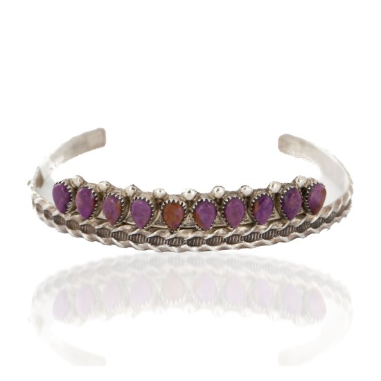 Handmade Certified Authentic Petit Point Zuni .925 Sterling Silver Natural Sugilite Native American Bracelet 12604