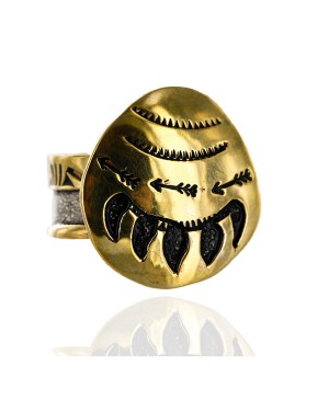 Bear Paw .925 Sterling Silver and 12kt Gold Filled Handmade Certified Authentic Navajo Native American Ring  12622-1