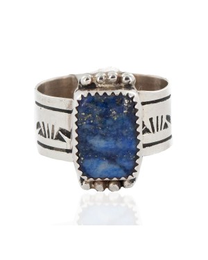 925 Sterling Silver Handmade Certified Authentic Navajo Natural Lapis Native American Ring  12627