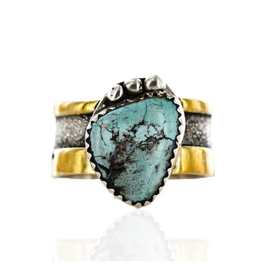 .925 Sterling Silver and 12kt Gold Filled Handmade Certified Authentic Navajo Natural Turquoise Native American Ring 12628-1 .925 Sterling Silver and 12kt Gold Filled Handmade Certified Authentic Navajo Natural Turquoise Native American Ring 12628-1