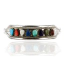 Petit Point Handmade Zuni .925 Sterling Silver Multicolor Turquoise Native American Bracelet 12665-00