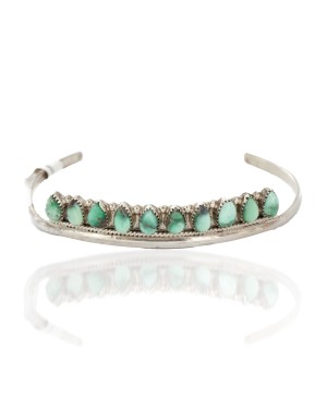 Handmade Certified Authentic Zuni .925 Sterling Silver Petit Point Natural Turquoise Native American Bracelet 12667-00