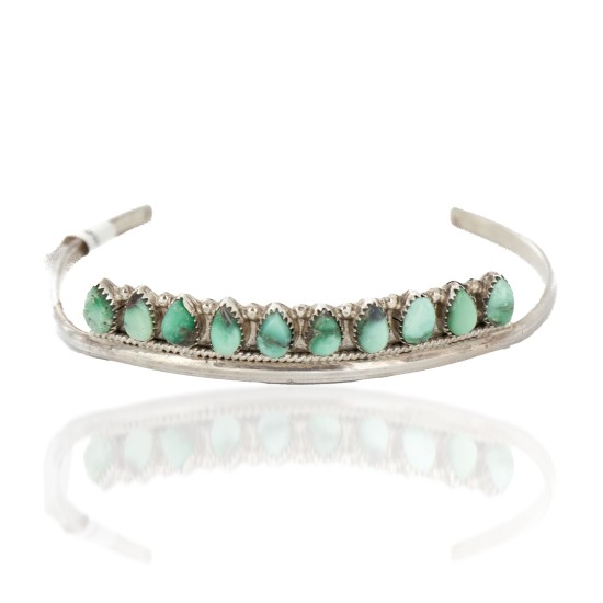 Handmade Certified Authentic Zuni .925 Sterling Silver Petit Point Natural Turquoise Native American Bracelet 12667-00 Handmade Certified Authentic Zuni .925 Sterling Silver Petit Point Natural Turquoise Native American Bracelet 12667-00
