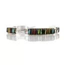 Petit Point Handmade Zuni .925 Sterling Silver Multicolor Turquoise Link Native American Bracelet 12669