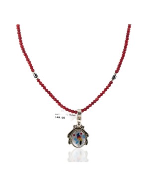 .925 Sterling Silver Inlay Bird Handmade Certified Authentic Navajo Natural Turquoise Coral Multicolor Stones Native American Necklace 12674-15930-15